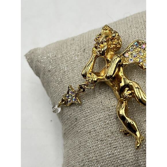 Kirks Folly Two Angel Cherub Star Crystal Gold Tone Pin Brooch - Picture 13 of 13